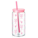 Axyaa Bow Flower Plastic Water Bottle with Wooden Lid and Straw