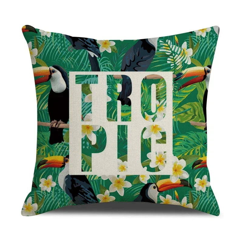 Tropical Birds Linen Pillowcase Set for Decorative Throw Cushions by Axyaa