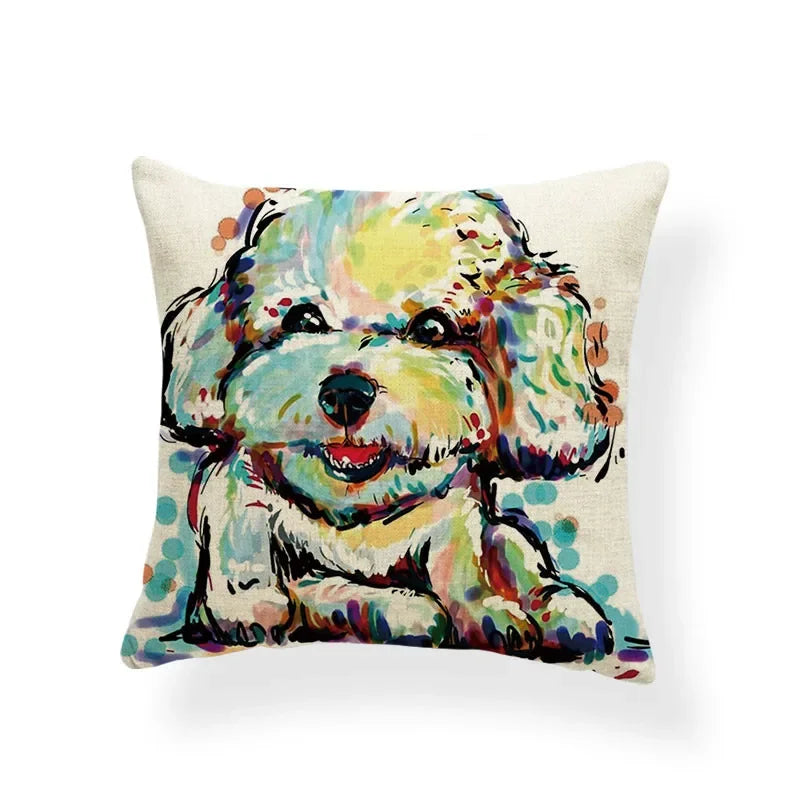 Axyaa Golden Retriever Linen Pillowcase: Decorative Square Cushion Cover