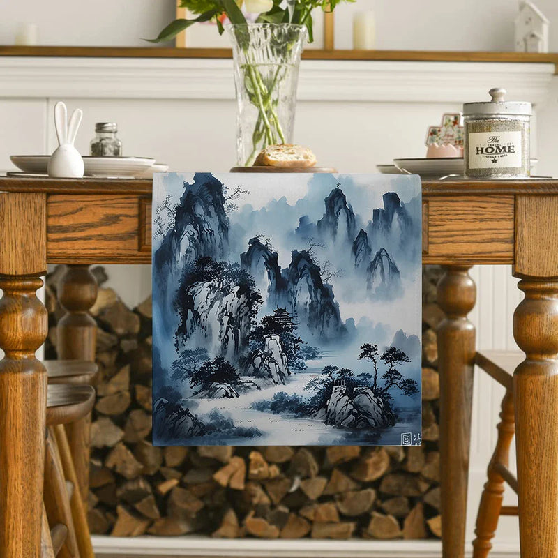 Axyaa Abstract Ink Painting Table Runner for Farmhouse Dining Decor