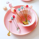 Axyaa Cartoon Donut Dessert Spoon Fork Set - 304 Stainless Steel Mini Tableware