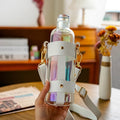 Axyaa 500ml Glass Water Bottle with Time Marker in PU Holder