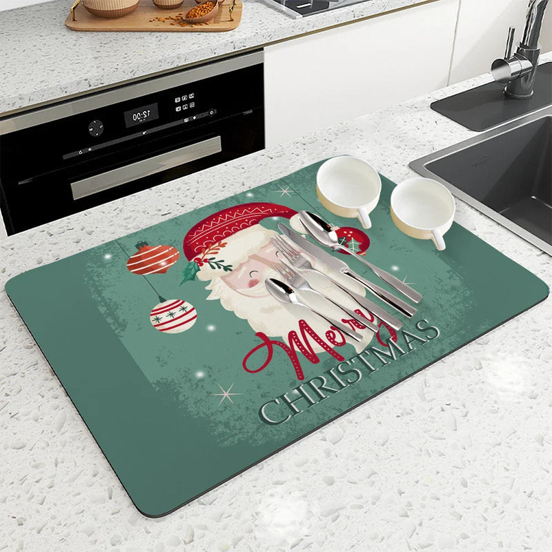 Axyaa Christmas Tree Kitchen Mat: Antiskid & Absorbent Draining Pad for Dishes & Tableware