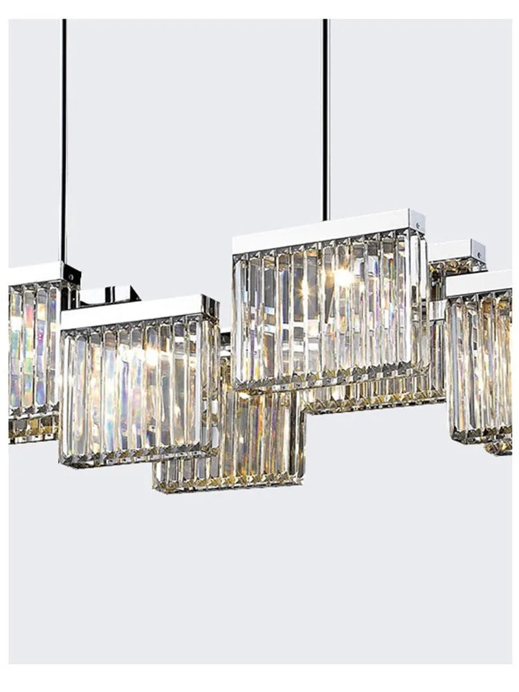 Axyaa Crystal Rod Pendant Light for Dining Room, Luxury Chrome Steel Fixture