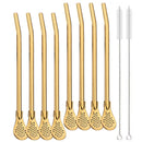 Axyaa Stainless Steel Drinking Straws Spoon Set for Cocktails & Tea - 8Pcs