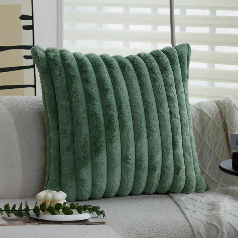 Axyaa Green Plush Faux Fur Nordic Cushion Cover 45x45cm Cozy Soft Romantic Home Décor