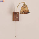 Axyaa LED Glass & Wood Wall Lamp for Living Room Bedroom, Pull Chain Switch