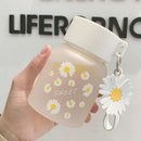 Axyaa Daisy Glass Water Bottle: Cute Frosted Mini Drinking Bottle for Milk, Juice, or Travel