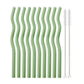 Axyaa Wavy Glass Straws 10 Pack + 2 Cleaning Brushes - Transparent 7.8 in • Eco-Friendly