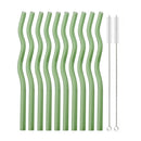 Axyaa Wavy Glass Straws 10 Pack + 2 Cleaning Brushes - Transparent 7.8 in • Eco-Friendly