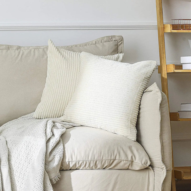 Axyaa White Velvet & Corduroy Cushion Covers for Stylish Home Decor