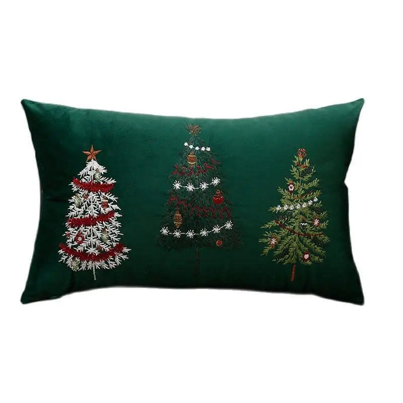 Axyaa Christmas Tree Snowflake Embroidery Pillow Cover 45x45cm 30x50cm Red Green Square