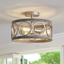 Axyaa Farmhouse Wood Grain Circular Chandelier - Retro Industrial Iron Art Ceiling Light