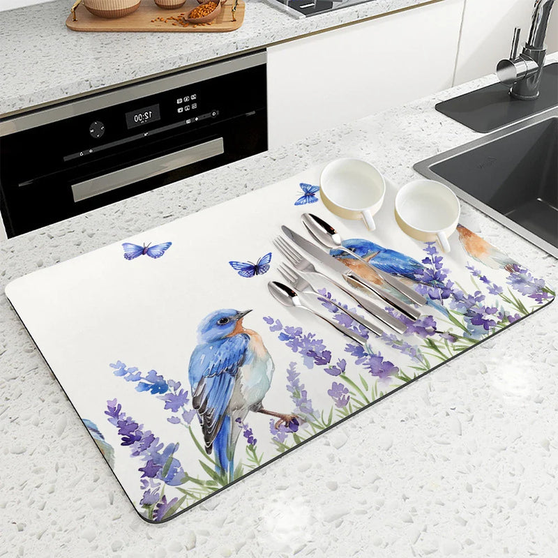Axyaa Summer Kitchen Draining Mat: Super Absorbent Coffee Dish Drying Pad