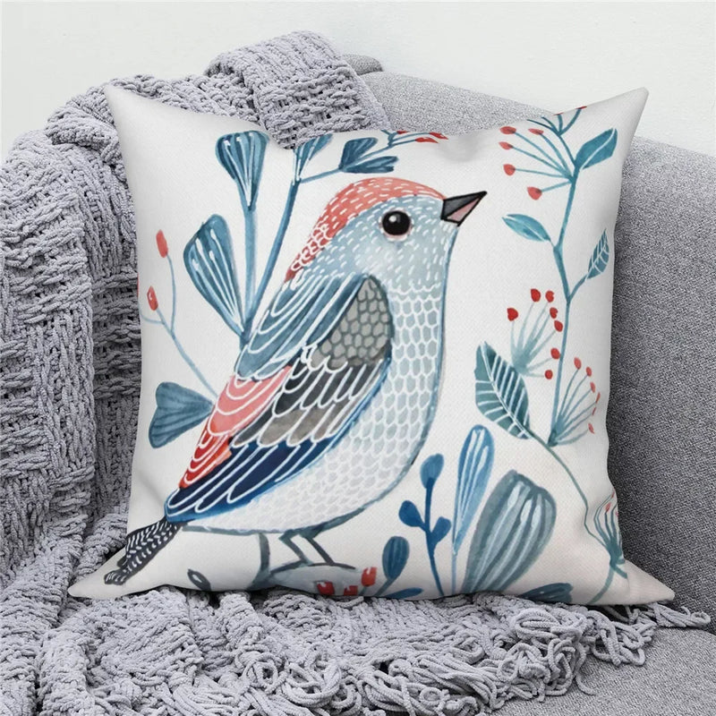 Axyaa Bird Flower Painting Pillow Cover
