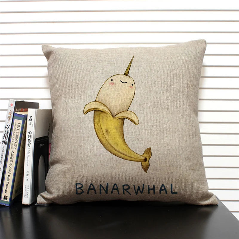 Axyaa Cartoon Animal Print 45x45cm Linen Cushion Cover - Sofa, Car, Chair Pillow Case