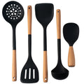 Axyaa Silicone Kitchen Utensils Set with Wooden Handle - Non-stick Cookware Tools