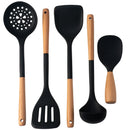 Axyaa Silicone Kitchen Utensils Set with Wooden Handle - Non-stick Cookware Tools