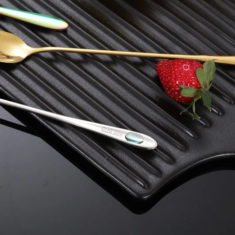Axyaa Stainless Steel Square Head Spoon Teaspoons - Kitchen Tableware Mixing Spoons