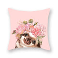 Floral Animal Painting Pillowcase Pink Cat Dog Llama Sofa Cushion Cover Home Decor