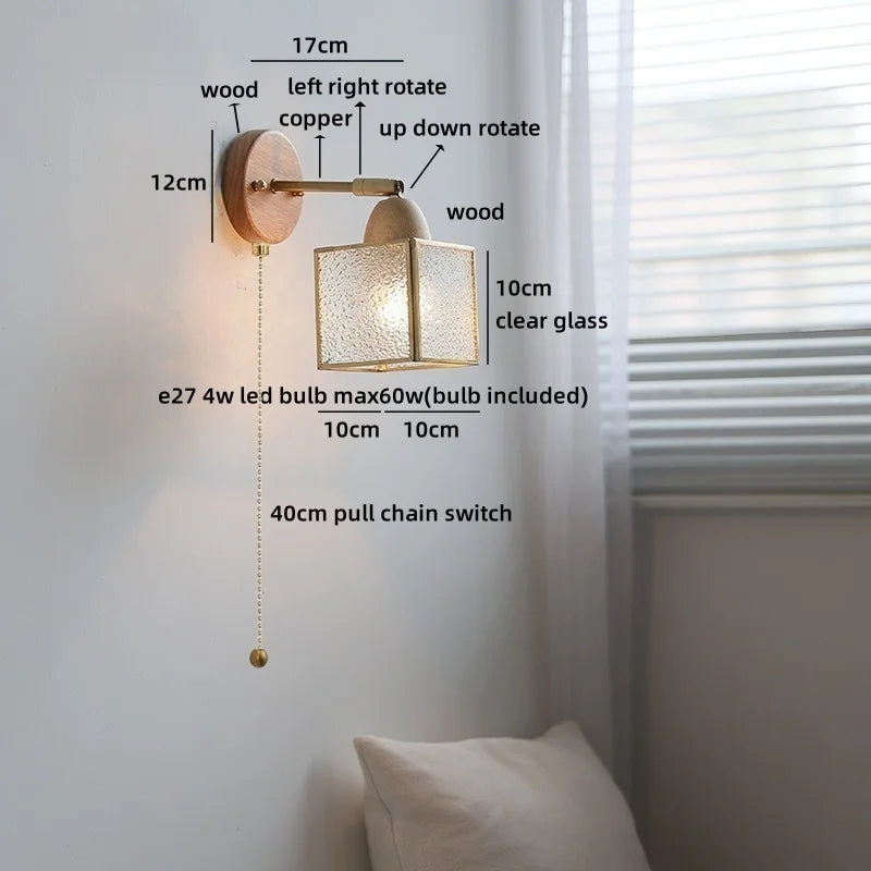 Axyaa Clear Glass LED Wall Light with Pull Wire Switch