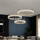 Axyaa Luxury Gold Round Crystal Chandelier Pendant Light for Living Dining Bedroom