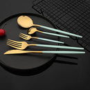Axyaa Stainless Steel Black Gold Cutlery Set - 30Pcs Kitchen Tableware Silverware