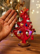 Axyaa Red Wooden Christmas Tree Ornament Decor for Festive Table Centerpiece
