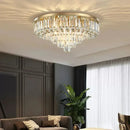 Axyaa Crystal Ceiling Chandelier: Modern, Luxury, Gold Round Lighting Fixture