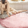 Pink Faux Fur Round Rug Axyaa - Soft Area Carpet for Nursery, Bedroom, Living Room