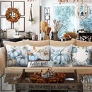 Fall Blue Pumpkin Floral Leaf Pillow Covers Set for Bed Sofa, Bedroom Decor by Axyaa