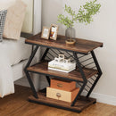 Axyaa Industrial End Table with 3 Shelves, Wood Top & Metal Frame