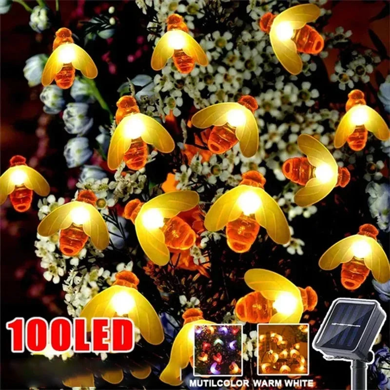 Axyaa Solar Bee String Lights: 8 Modes, Waterproof Outdoor Fairy Light for Garden Party