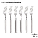 Axyaa Gold Cutlery Set Stainless Steel Mirror Sliver Fork Spoon Western Double Sided Pattern