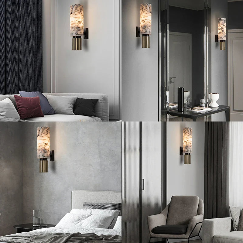 Axyaa Modern LED Marble Wall Lamp Copper Sconce for Living Room Bedroom Hotel Decor