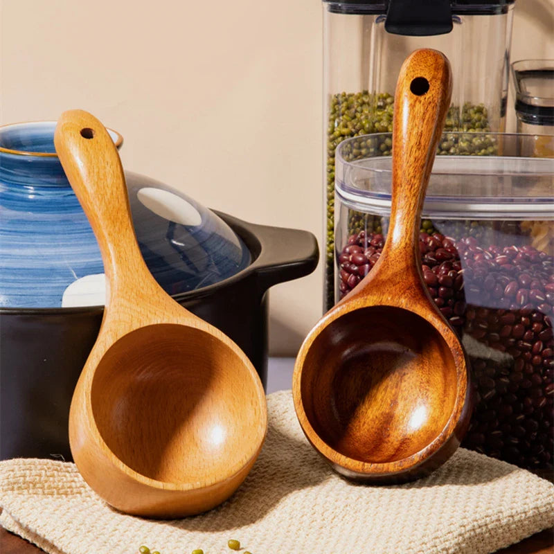 Axyaa Wooden Ramen Spoon Ladle Set - Japanese Style Kitchen Tableware