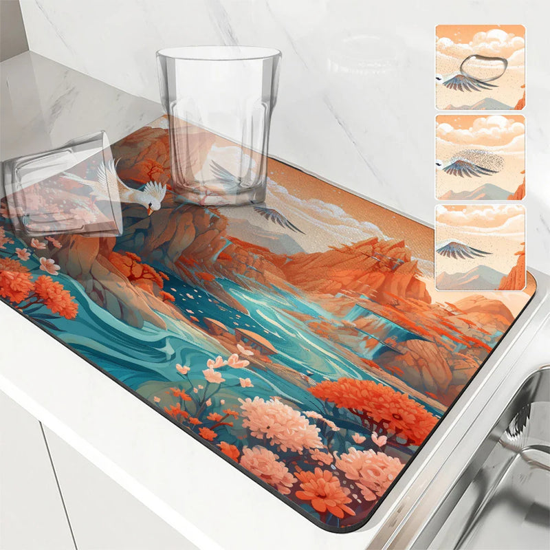 Mountain Birds Non-Slip Absorbent Drying Mat by Axyaa