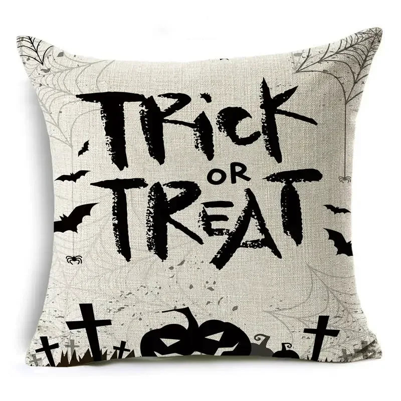 Axyaa Halloween Pattern Cushion Cover: Printed Linen Throw Pillow Case 45cm*45cm