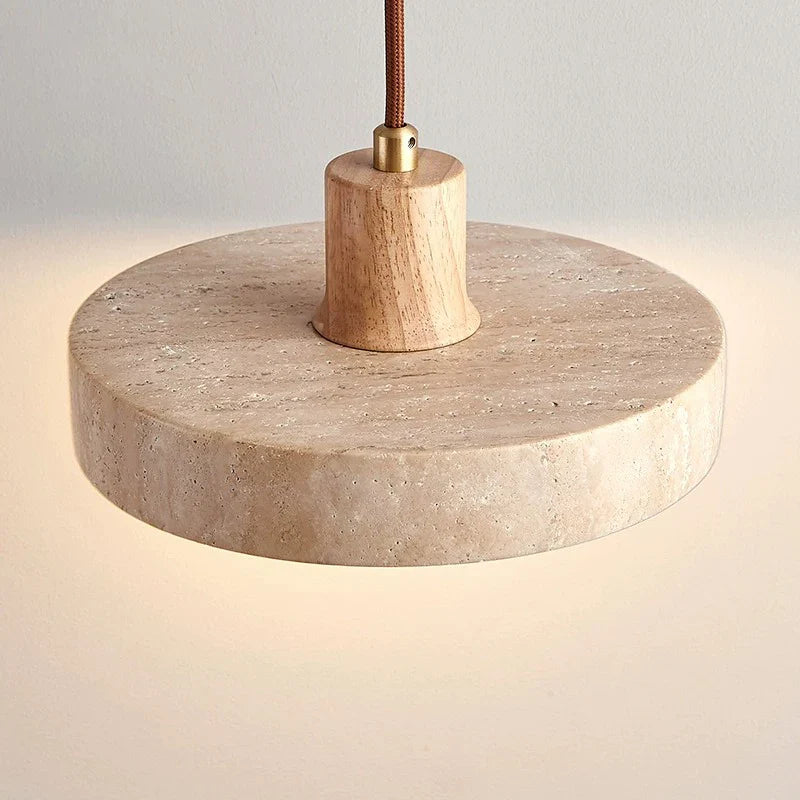 Axya Stone Wood Walnut Pendant Chandelier Cream Table Lamp E27 Bulb