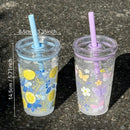 Axyaa Butterfly Lemon Water Bottle with Straw Lid, 16oz BPA-Free Cute Cup
