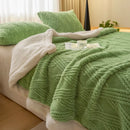 Axyaa Cozy Striped Coral Fleece Blanket for Sofa Bed, Autumn Winter Plush Throw