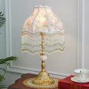 Axyaa Retro Alloy Desk Lamp with LED, Tassel Fabric Lampshade for Bedroom, Living Room, Study