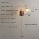 Axyaa Wooden Wall Sconce LED Bedside Lamp Glass Wall Lights Switch