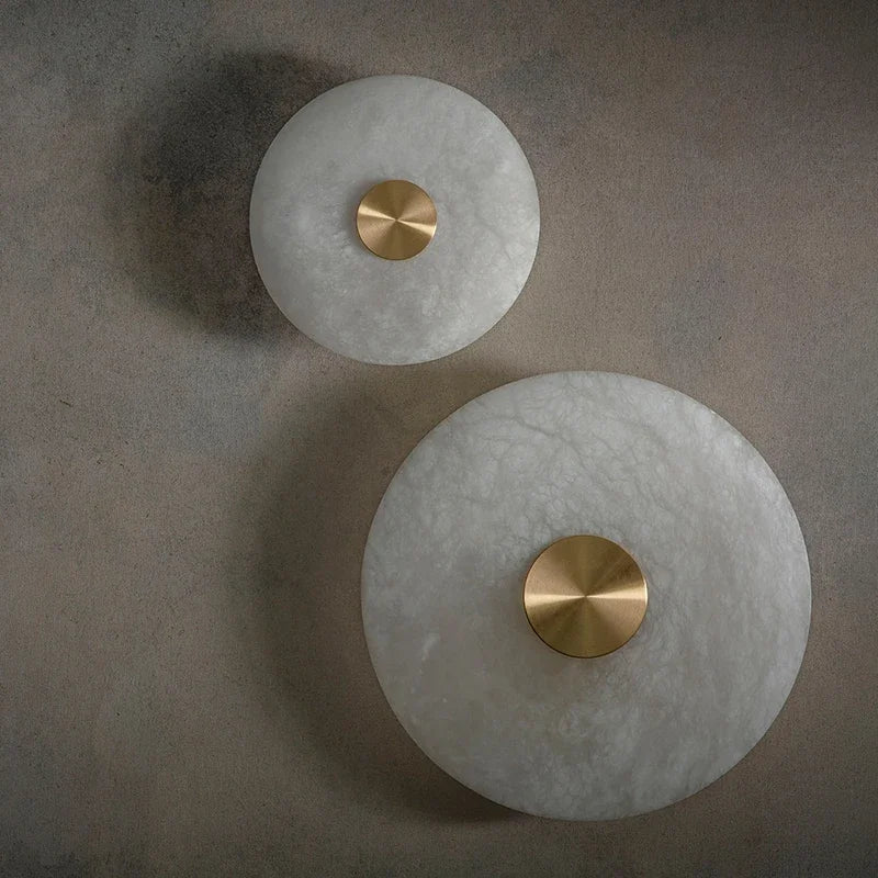 Art Deco Round LED Marble Brass Wall Sconce by Axyaa - Elegant Parlor Aisle Corridor Lighting
