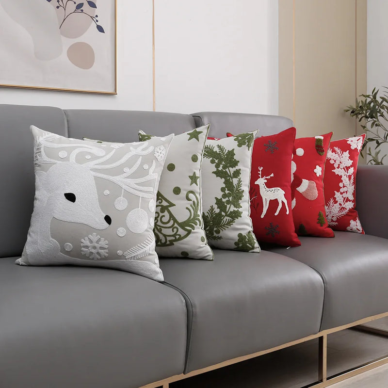 Axyaa Christmas Embroidered Cushion Cover Set - Festive Holiday Decor