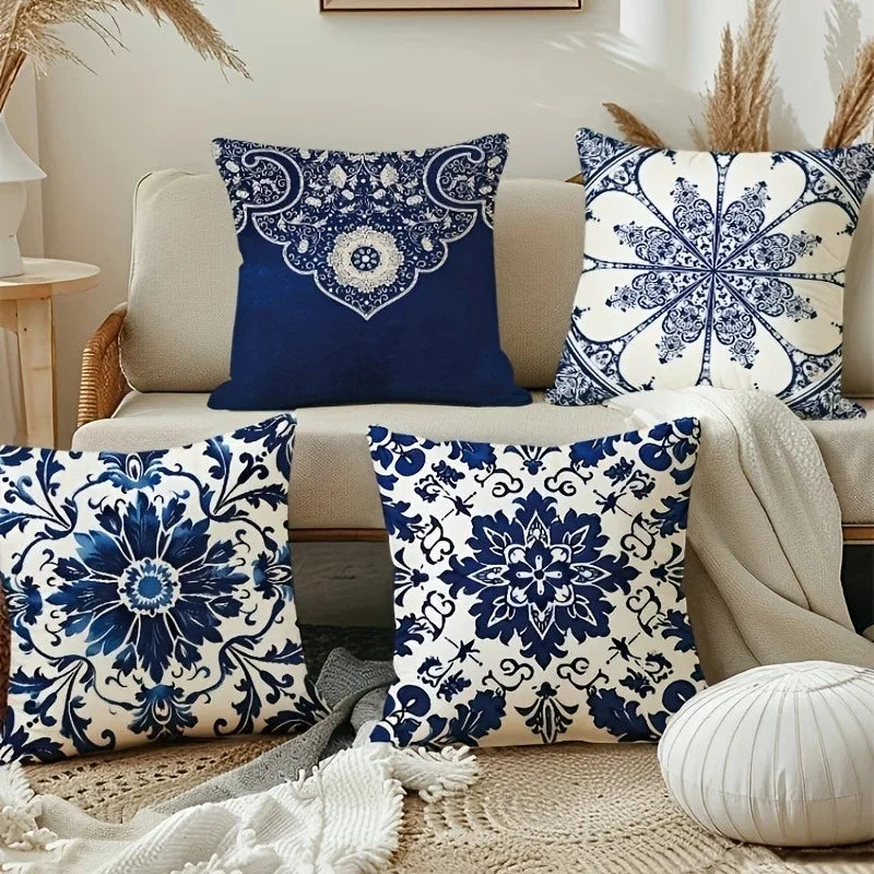 Axyaa Blue Floral Pattern Pillowcase - Home Decor Accent