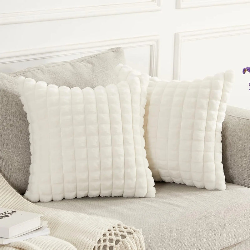 Axyaa White Plaid Plush Cushion Cover - Super Soft, Nordic Style, 45*45cm Home Decor Pillow Cover