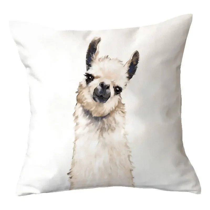 Axyaa Alpaca and Cactus Pattern Pillowcase for Home Sofa Decoration