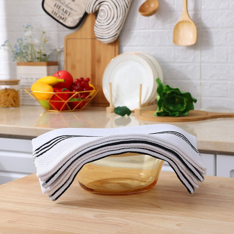 Axyaa Striped Cotton Waffle Kitchen Towels Set