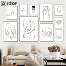 Axyaa Couple Love Kiss Line Drawing Canvas Painting Nordic Living Room Decor